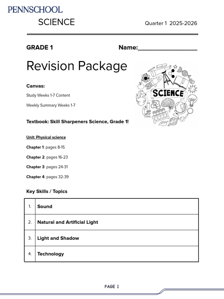 GRADE 1 SCIENCE Q1 Revision Package 2025 2026 (125 Copies) | PDF