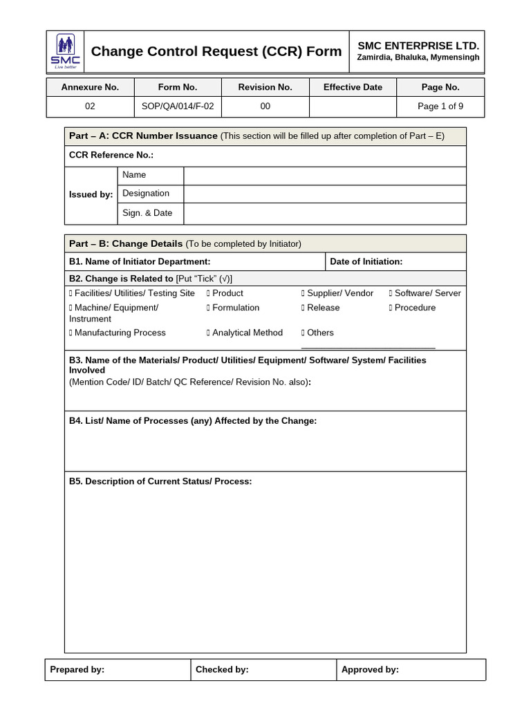 Annexure 02 - Change Control Request (CCR) Form | PDF | Chess | Chess ...