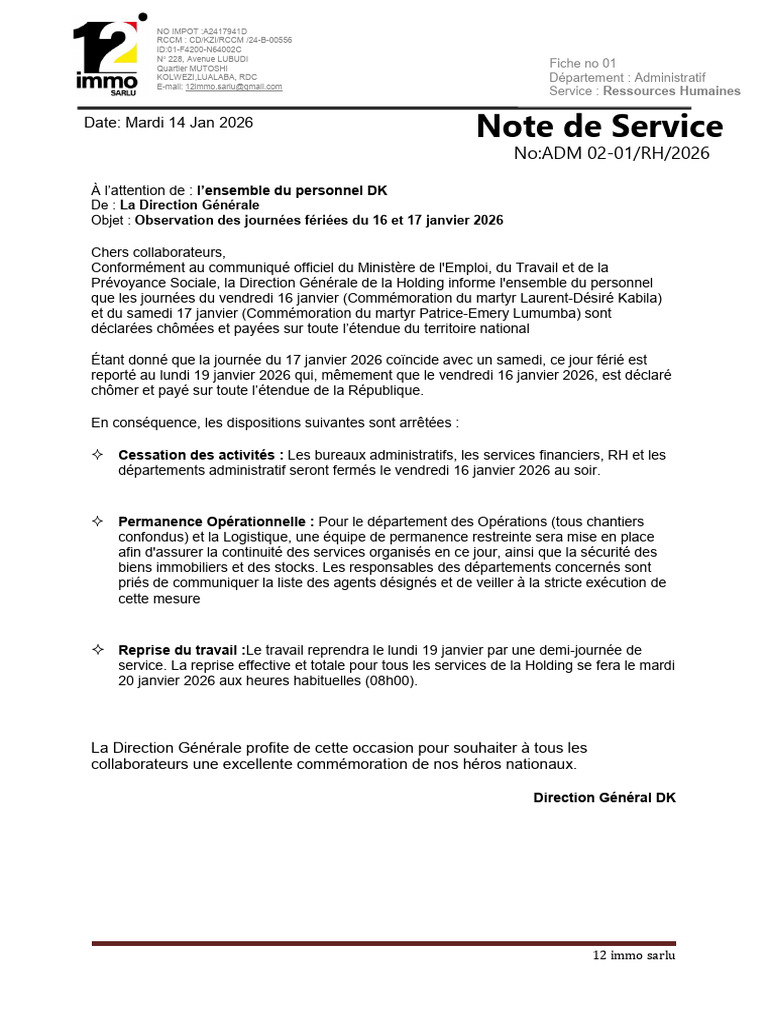 Note de Service | PDF