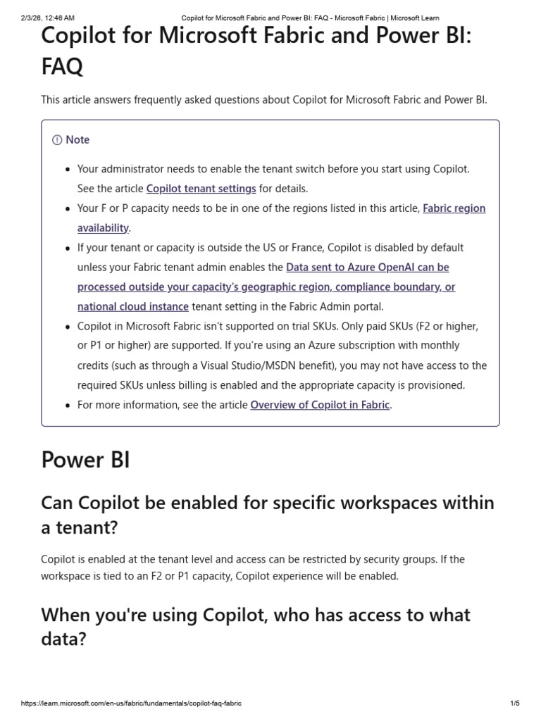 Copilot For Microsoft Fabric and Power BI - FAQ - Microsoft Fabric ...