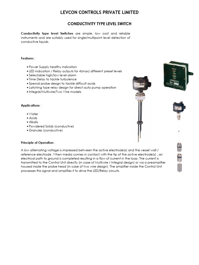 LEVCON Conductivity Type Level Switch | PDF | Relay | Electricity