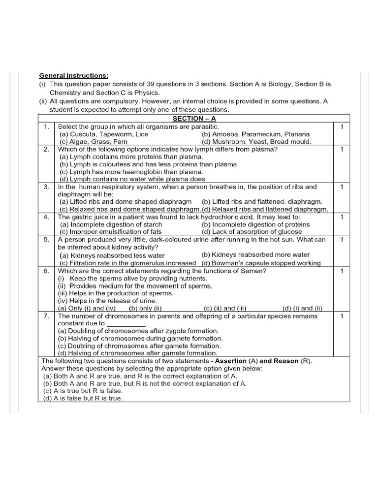 GR 10 Science Practice Paper | PDF