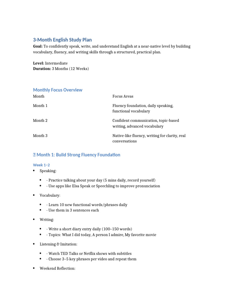 3-Month English Study Plan | PDF | English Language | Vocabulary