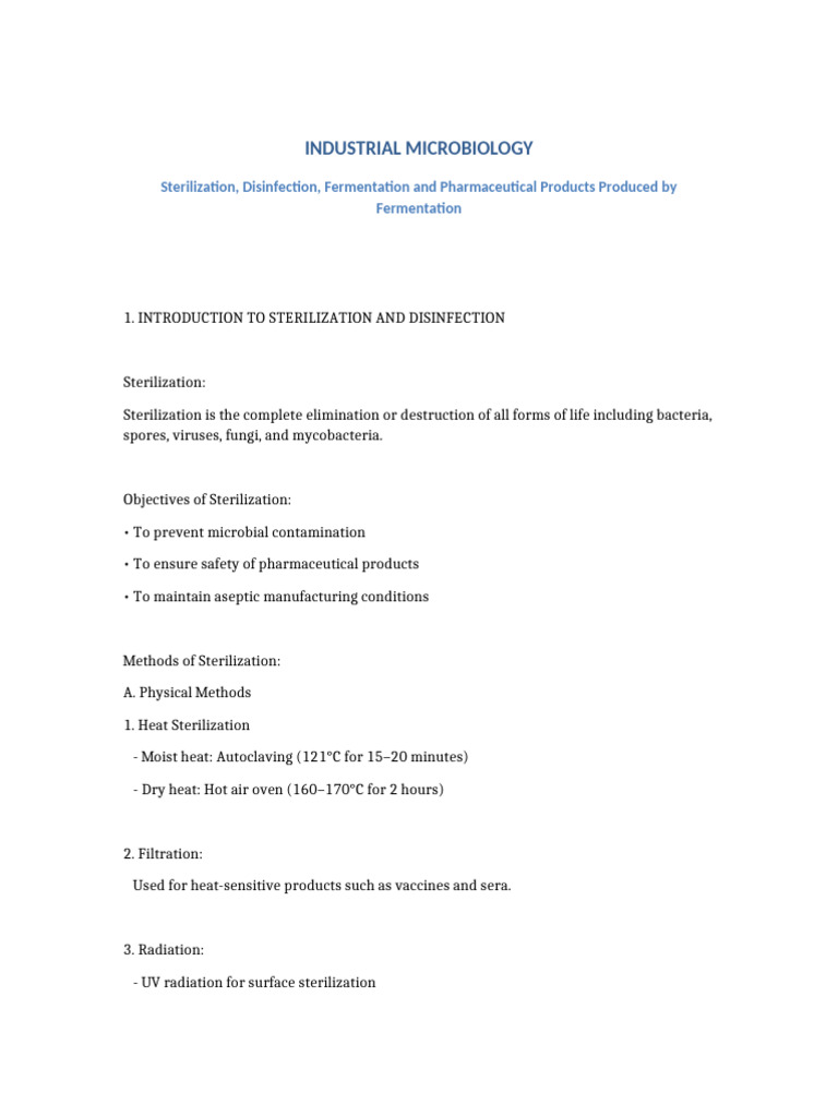 Industrial Microbiology Fermentation | PDF | Sterilization ...
