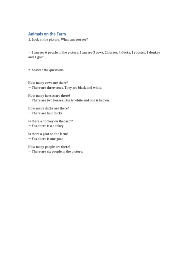 Animals On The Farm Description and Questions | PDF