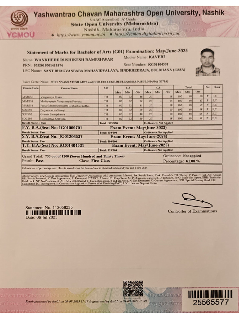 Final Degree Marksheet | PDF