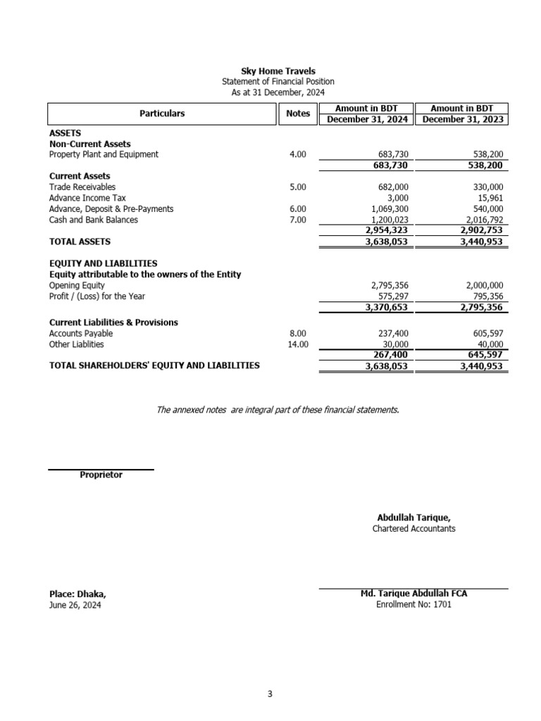 Draft FS of Sky Home Travels Fo the Year 2024 (December Closing) (1 ...