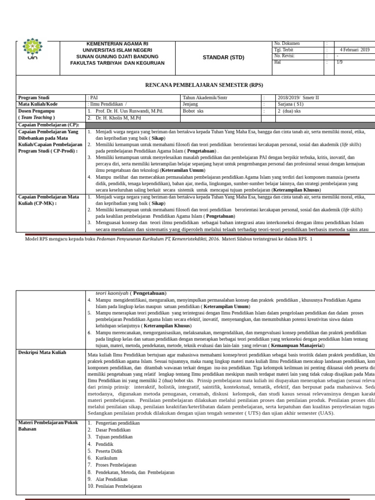 RPS Ilmu Pendidikan | PDF