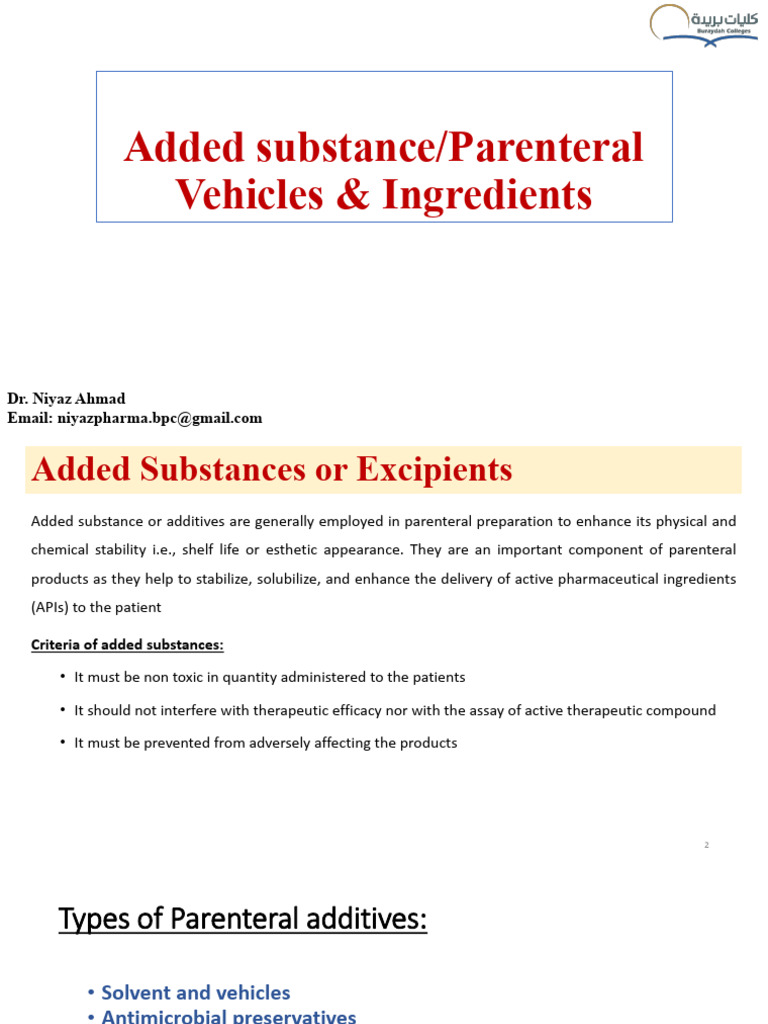 Lecture 2 Pharmaceuticals-Vehicles - and - Ingredients | PDF ...