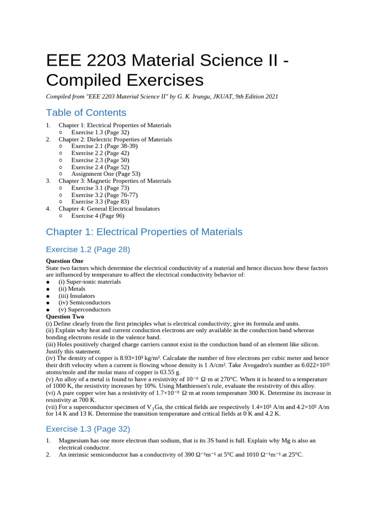 EEE 2203 Material Science II - Compiled Exercises | PDF | Dielectric ...