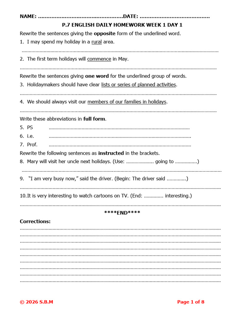 P.7 Homework Term 1 2026 | PDF