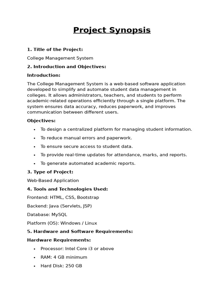 Project Synopsis | PDF