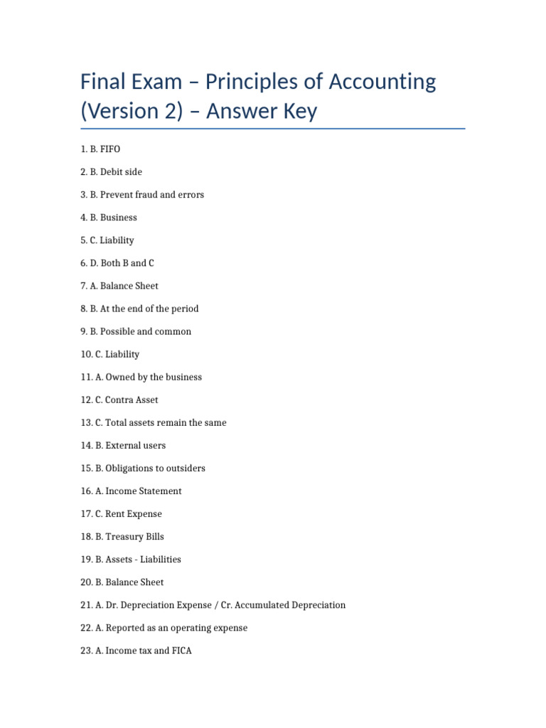 Accounting Final Exam V2 Answer Key | PDF