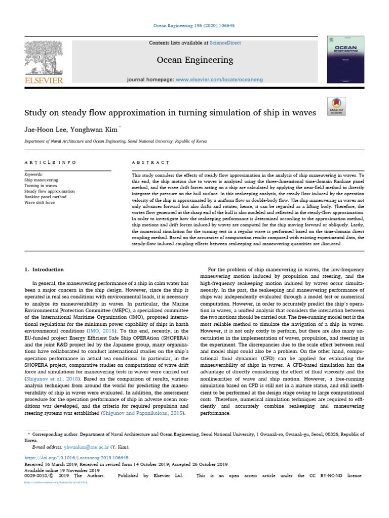 Study On Steady Flow Approximation in Turning Simulation 2020 Ocean ...