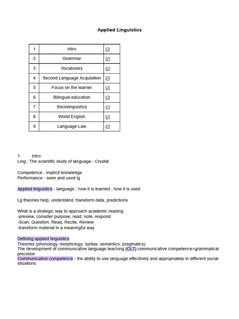 Applied Linguistics Basics | PDF | Second Language Acquisition ...