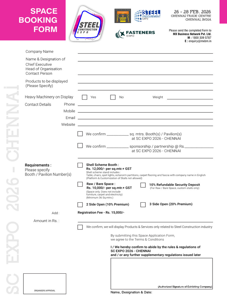 SC Chennai 2026 - Space Application Form | PDF | Lease | Insurance