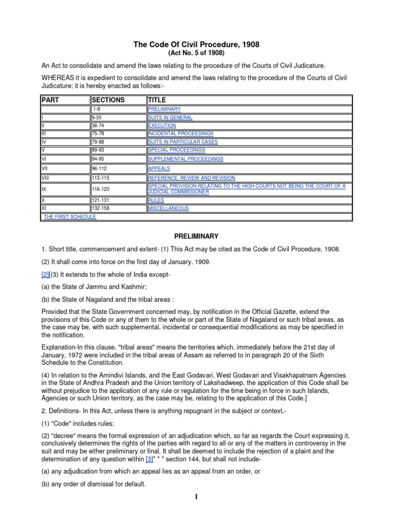 The Code of Civil Procedure, 1908 | PDF | Lawsuit | Judgment (Law)
