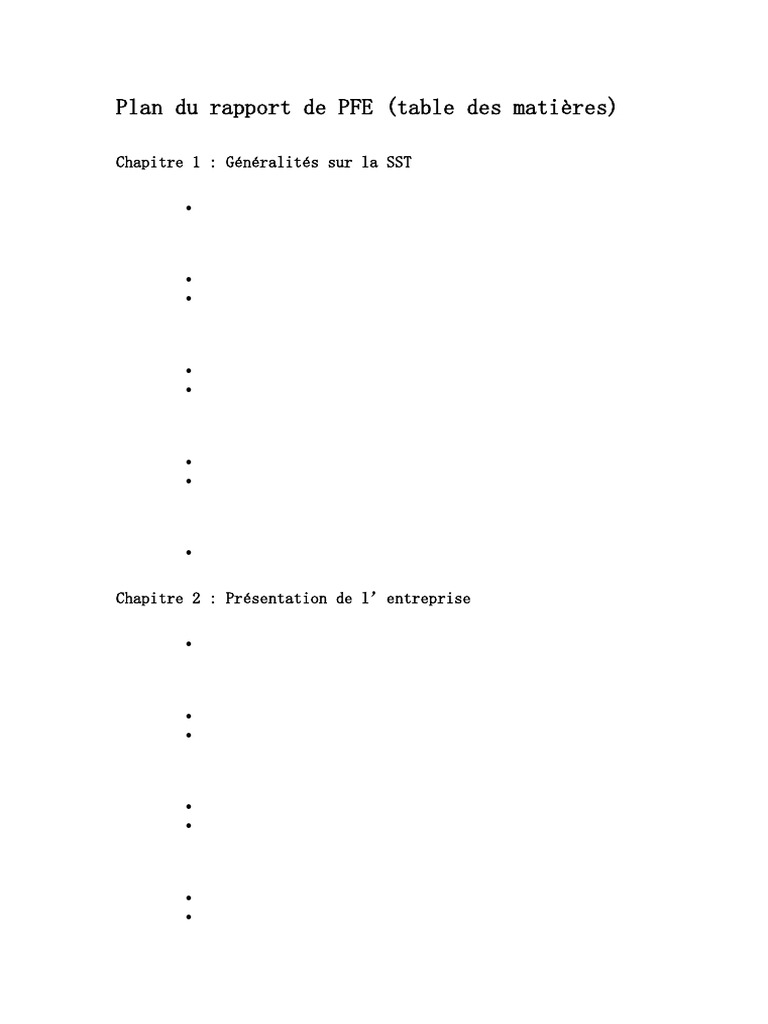 Plan Du Rapport de PFE (Table Des Matières) : Chapitre 1: Généralités ...