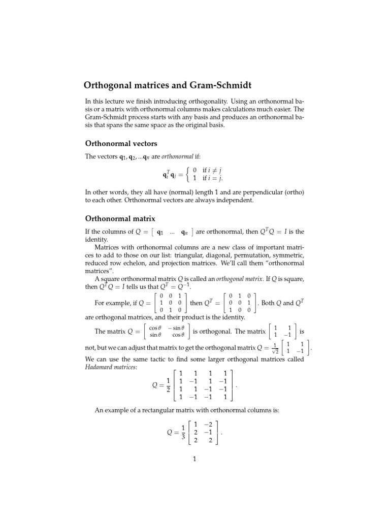 17 Orthogonal Matrices and Gram-Schmidt | PDF | Matrix (Mathematics ...