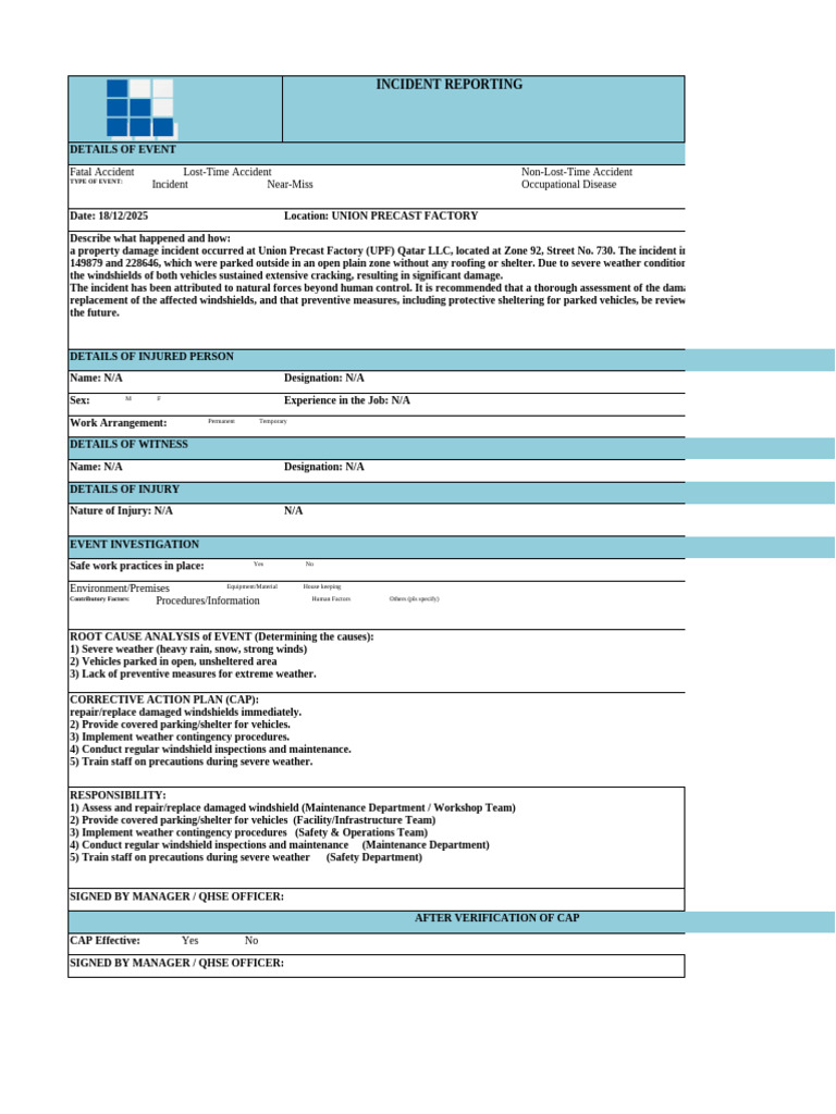 Mixer Truck Windshield Property Damage Incident Report – HSE ...