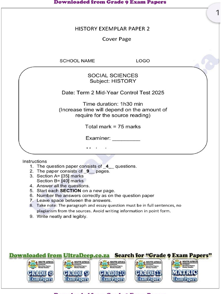 Grade 9 Past Paper and Memo 1 | PDF