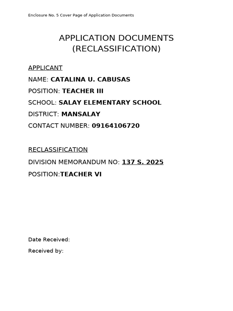 Applicants Cover Page | PDF