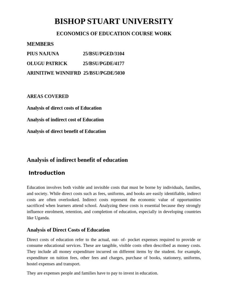 Economics of Education Course Work | PDF | Scholarship | Labour Economics