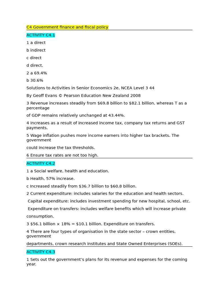 Solution Chapter 4 Fiscal Policy | PDF | Government Budget Balance | Taxes