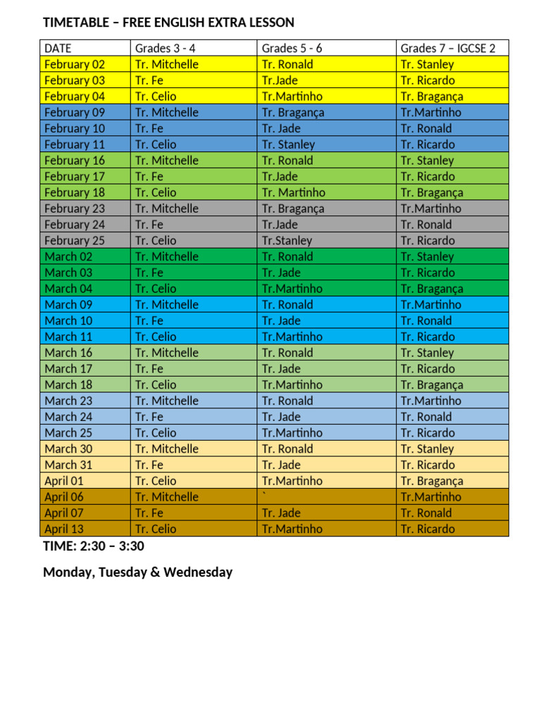 Timetable | PDF