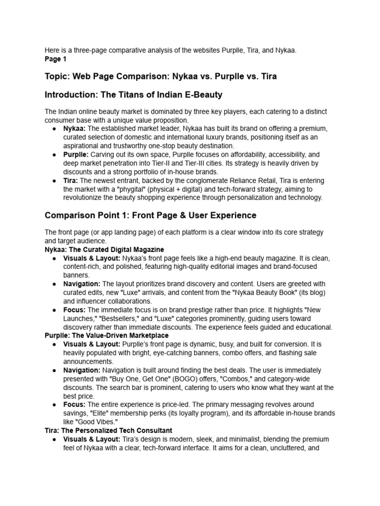 Topic - Web Page Comparison of 3 Websites - Purplle... | PDF | Brand ...