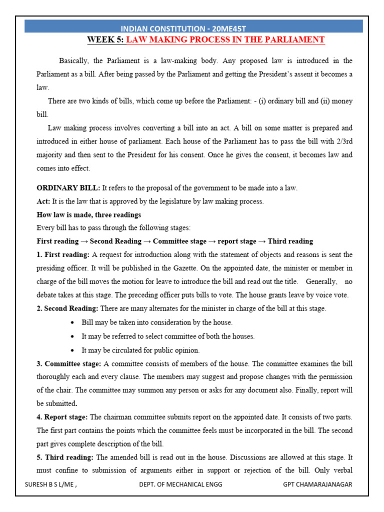 Week 5 - Law Making Process | PDF | Bill (Law) | Governance