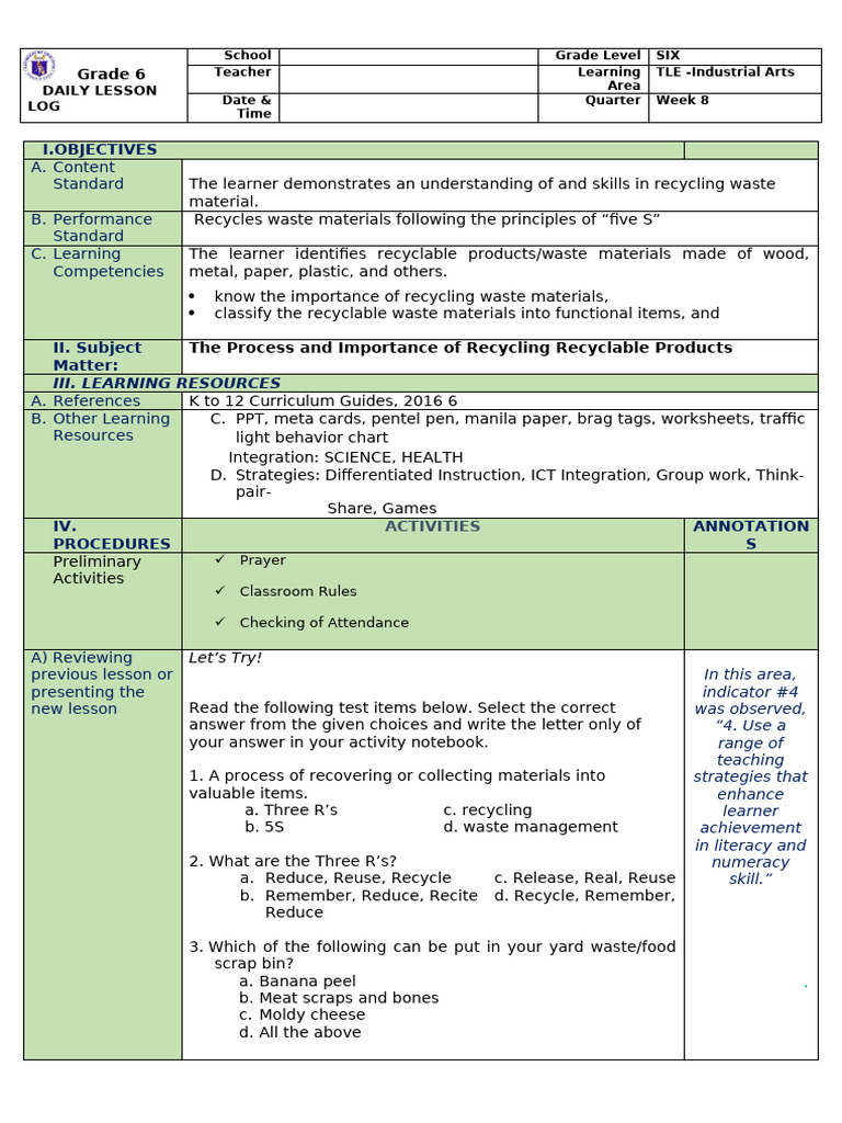 Tle Ia 6 - WK 8 - Recyclable | PDF | Recycling | Waste