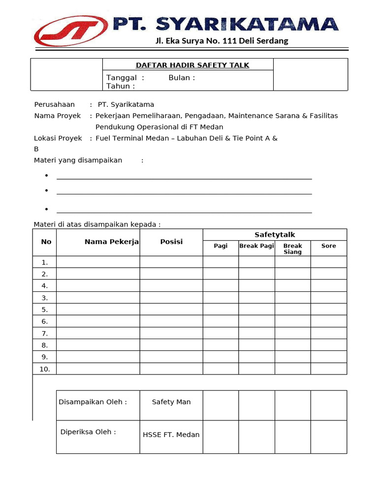 Form Safety Talk Dan Fit To Work RSD Fix | PDF