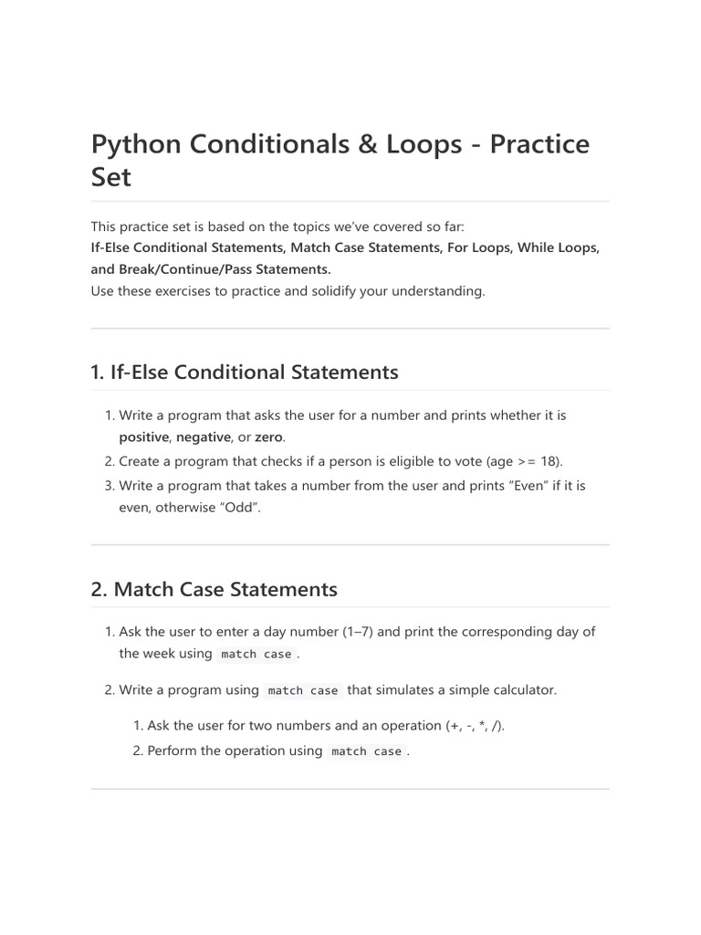 Control Flow and Loops Practice Set | PDF