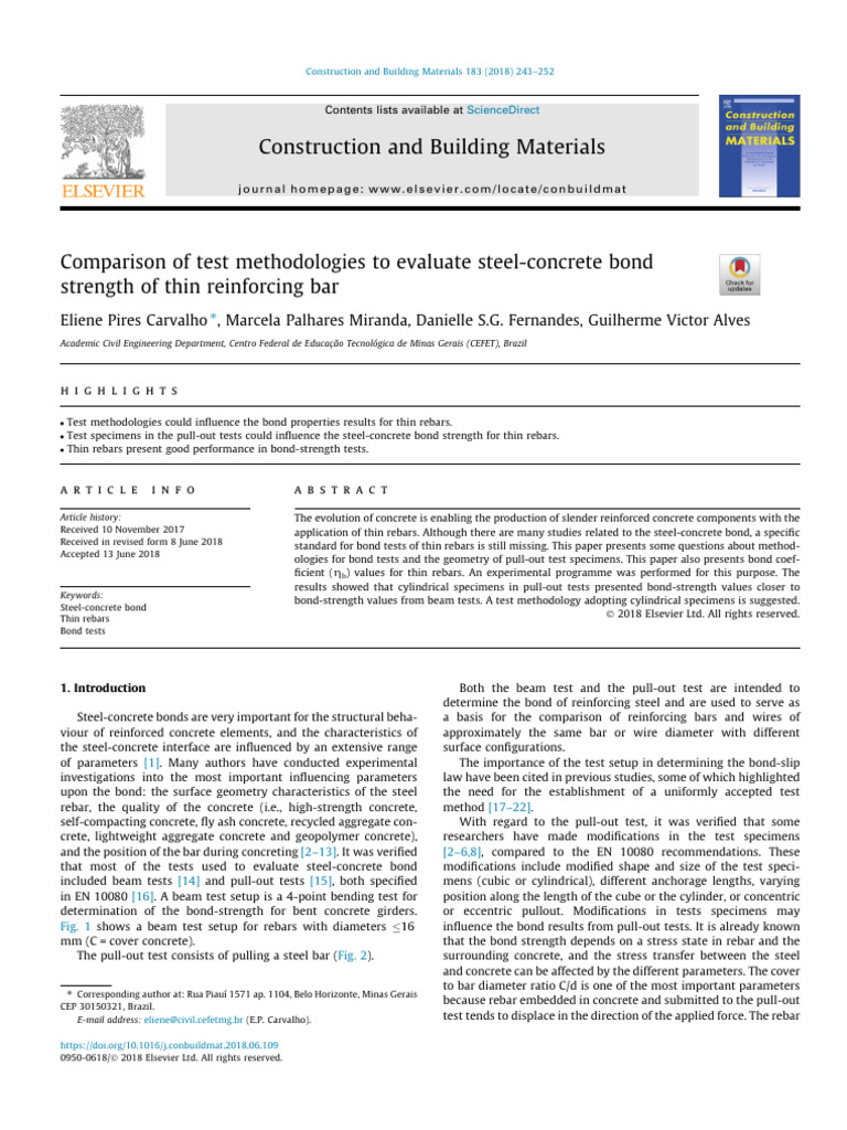 Comparison of Test Methods To Evaluate Steel-Concrete Bond Strength ...