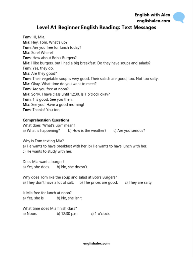 A1 Reading Text Messages | PDF