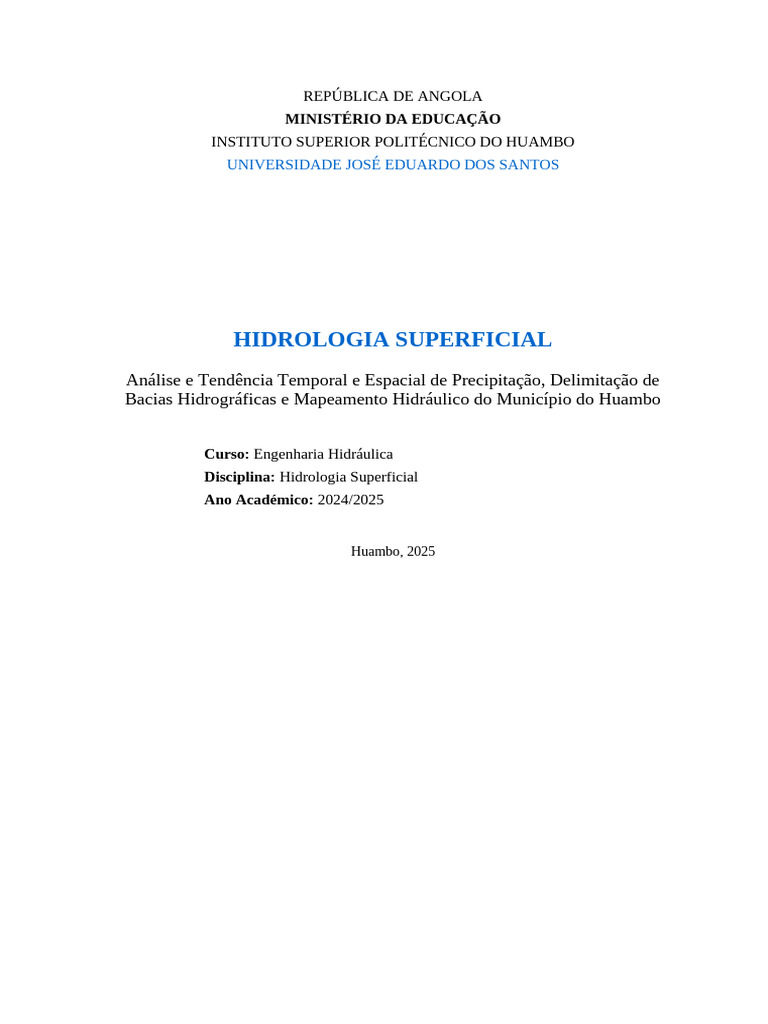 Hidrologia Superficial Huambo | PDF | Bacia hidrográfica | Hidrologia
