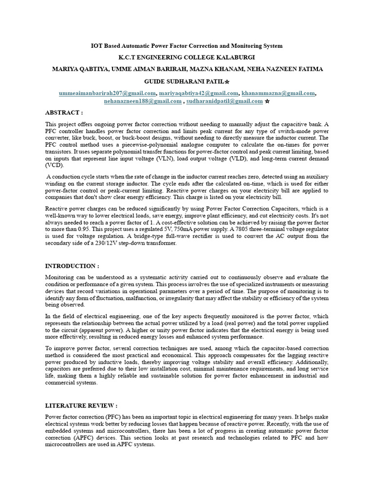 IoT Based Automatic Power Factor Correction and Monitoring System | PDF ...