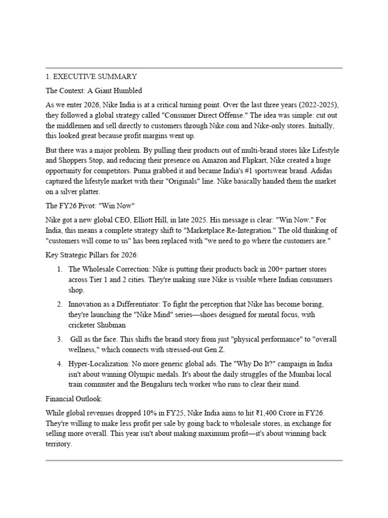 Nike India's Strategic Pivot Analysis | PDF | Brand | Nike