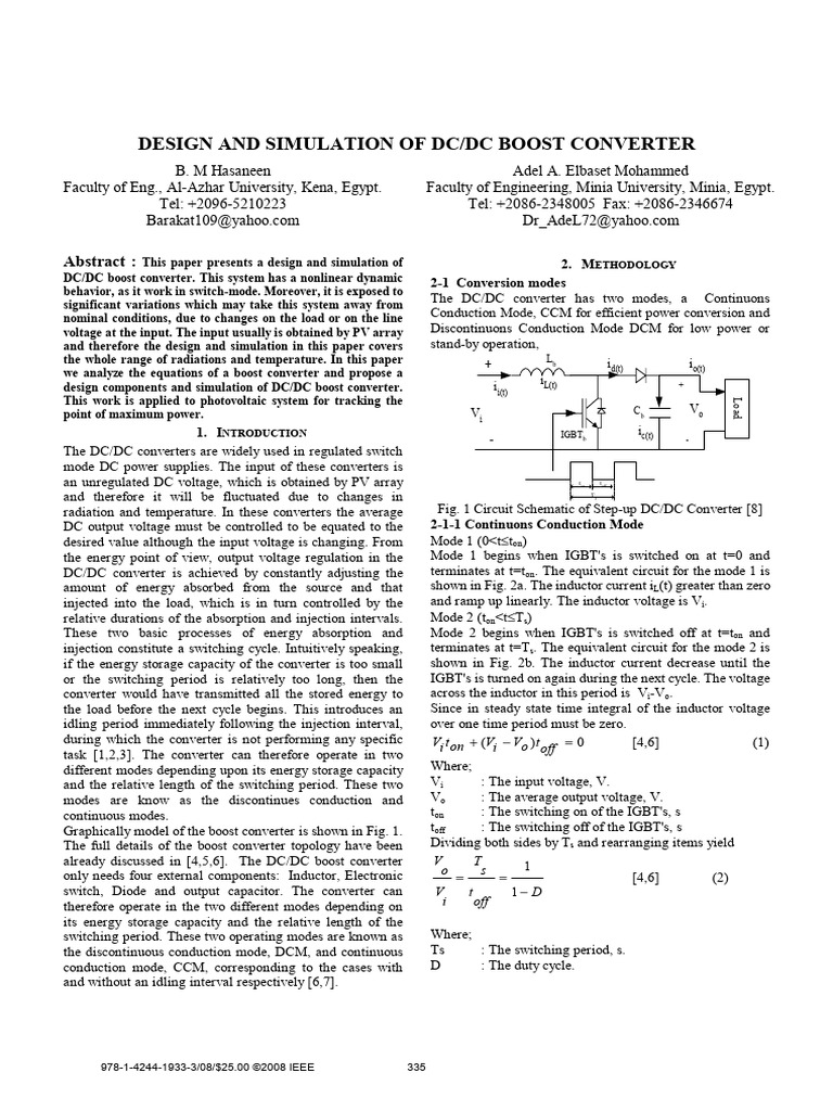 Design and Simulation of DC DC Boost Converter | PDF | Capacitor | Inductor