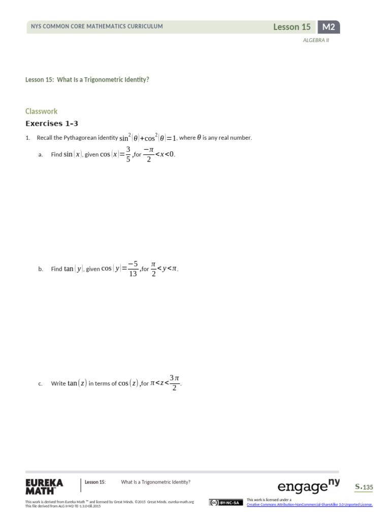 Algebra II m2 Topic b Lesson 15 Student | PDF | Geometry | Euclid