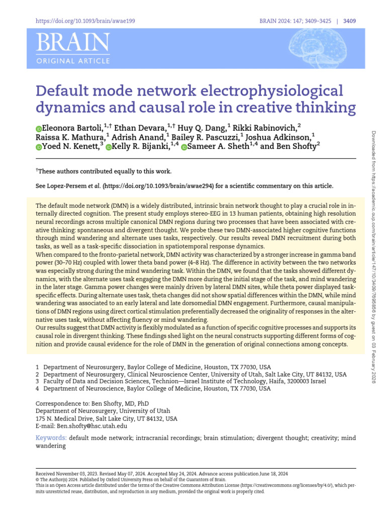 Default Mode Network Electrophysiological | PDF | Mind Wandering | P Value