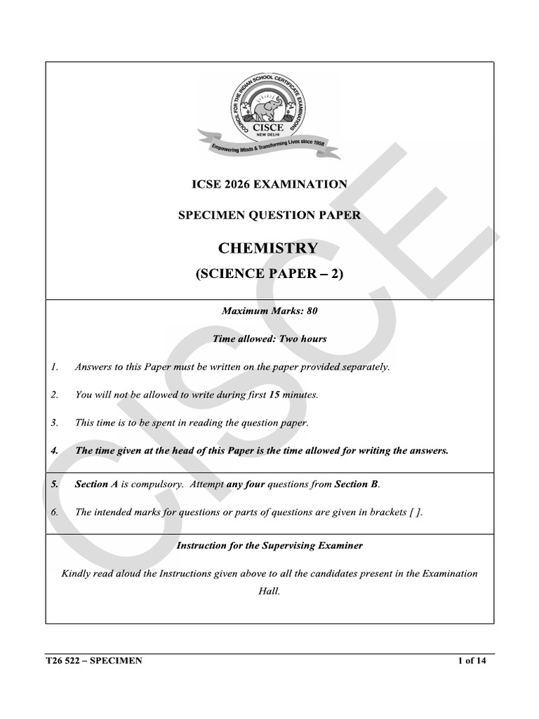 Chemistry 2026 Specimen | PDF