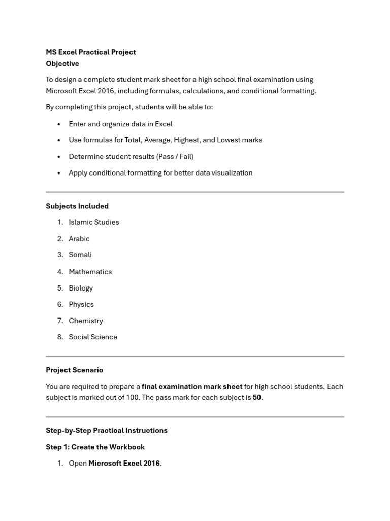 MS Excel Practical Project | PDF | Microsoft Excel