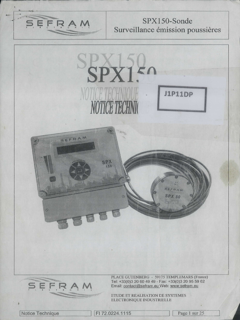 SPX150-Sonde Surveillance émission poussiéres J1P11DP N° FI 72.0224. ...