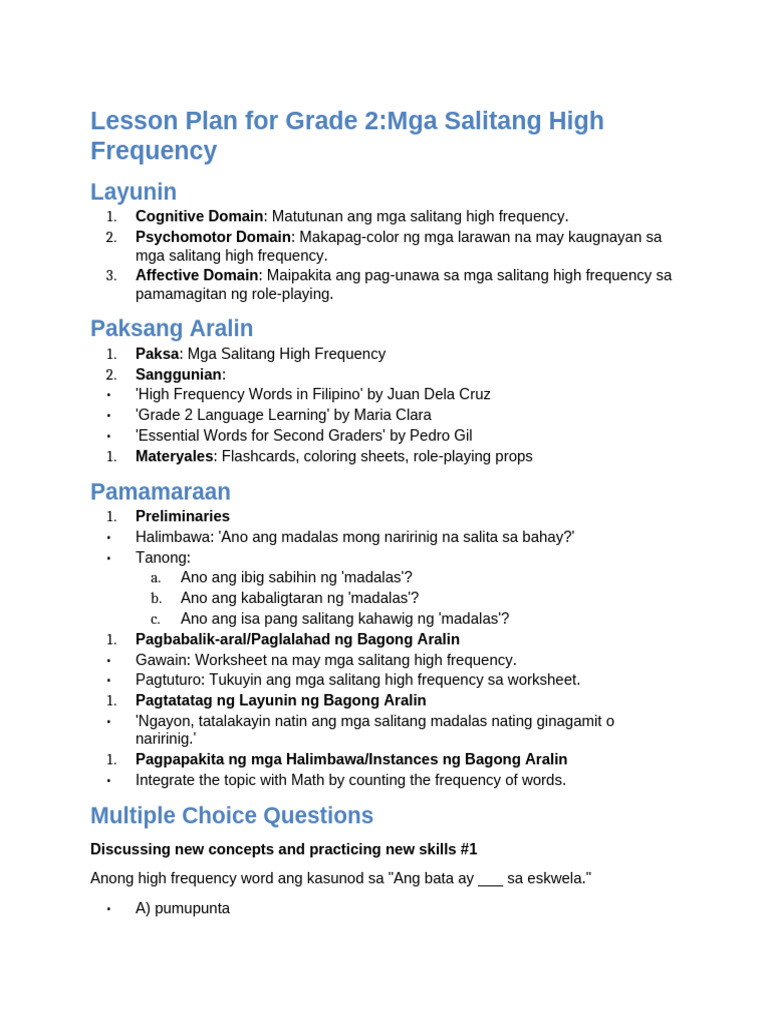 1.matutunan Ang Mga Salitang High Frequency. | PDF