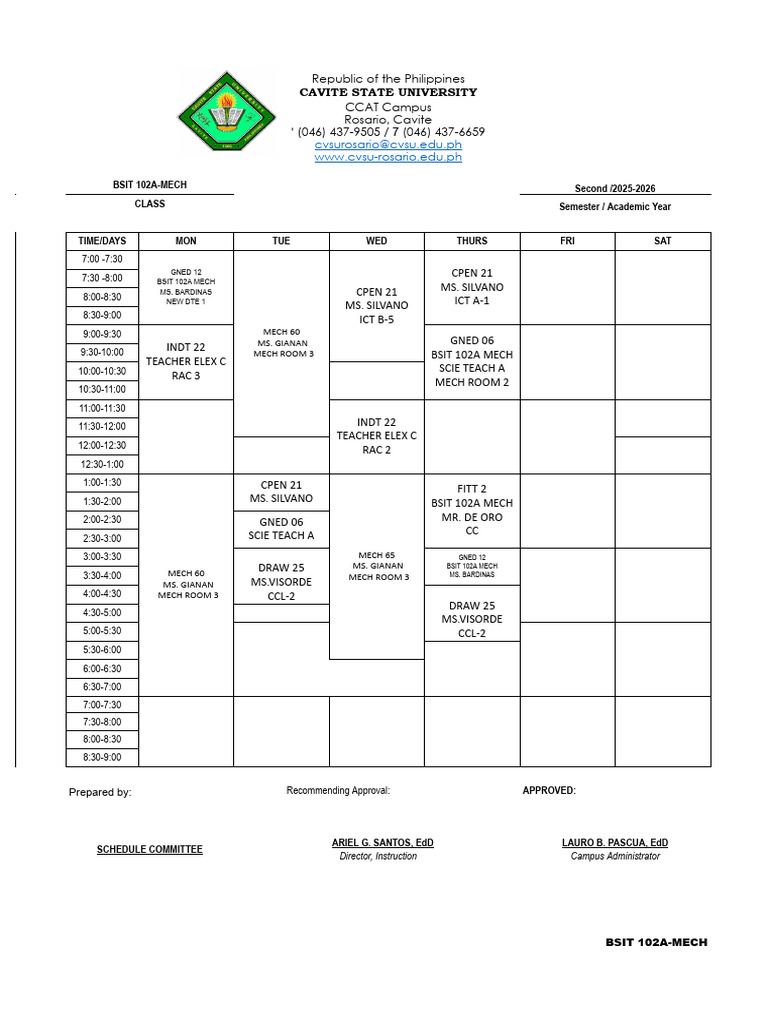 Student Schedule DIT Second Sem AY2025 2026 MECH 1 | PDF