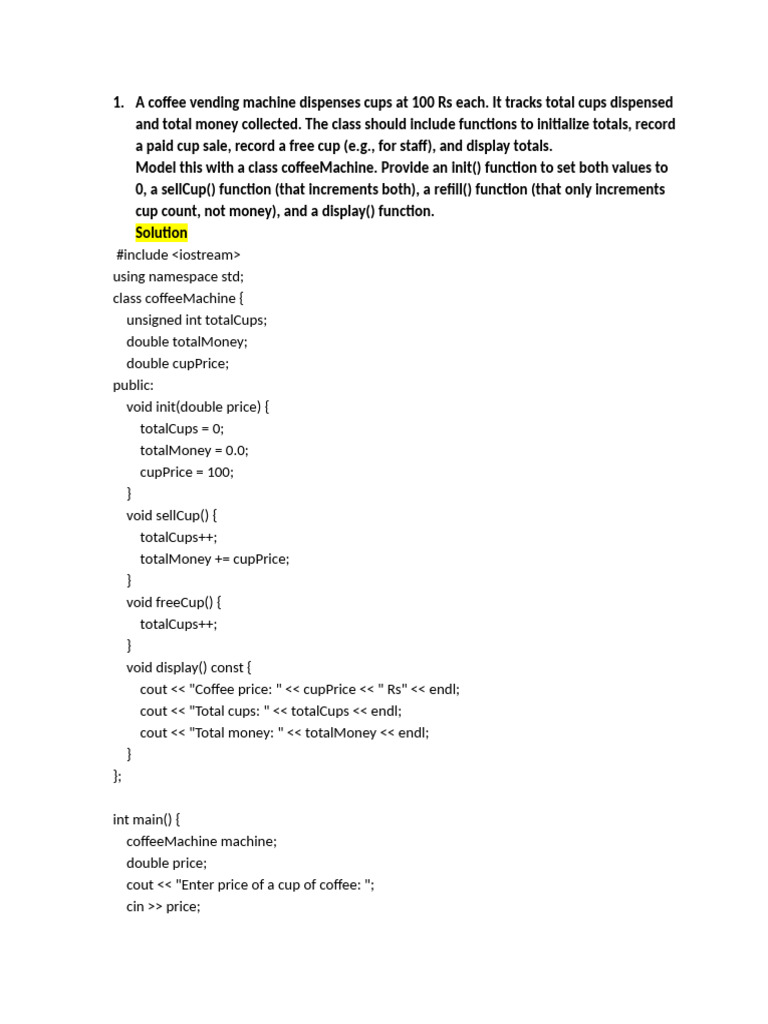 Practice Program With Solution Topic Class in OOP Using C++ | PDF ...