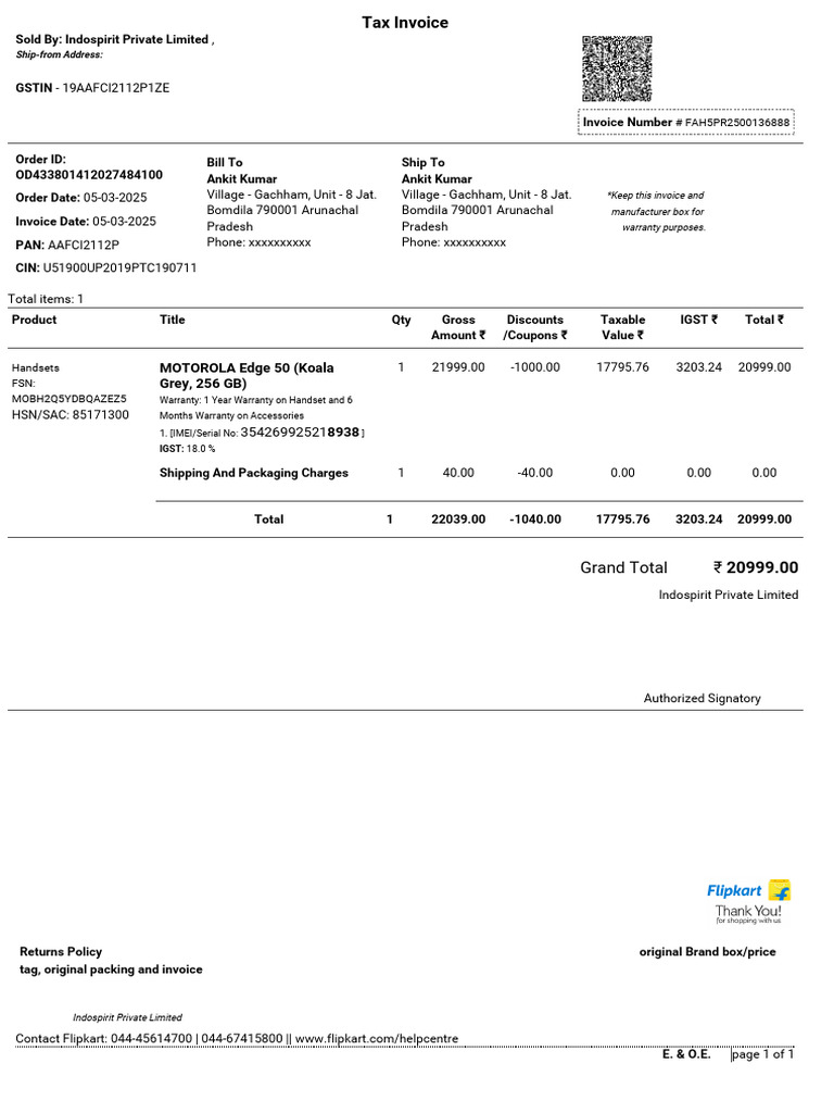 Motorola Invoice | PDF