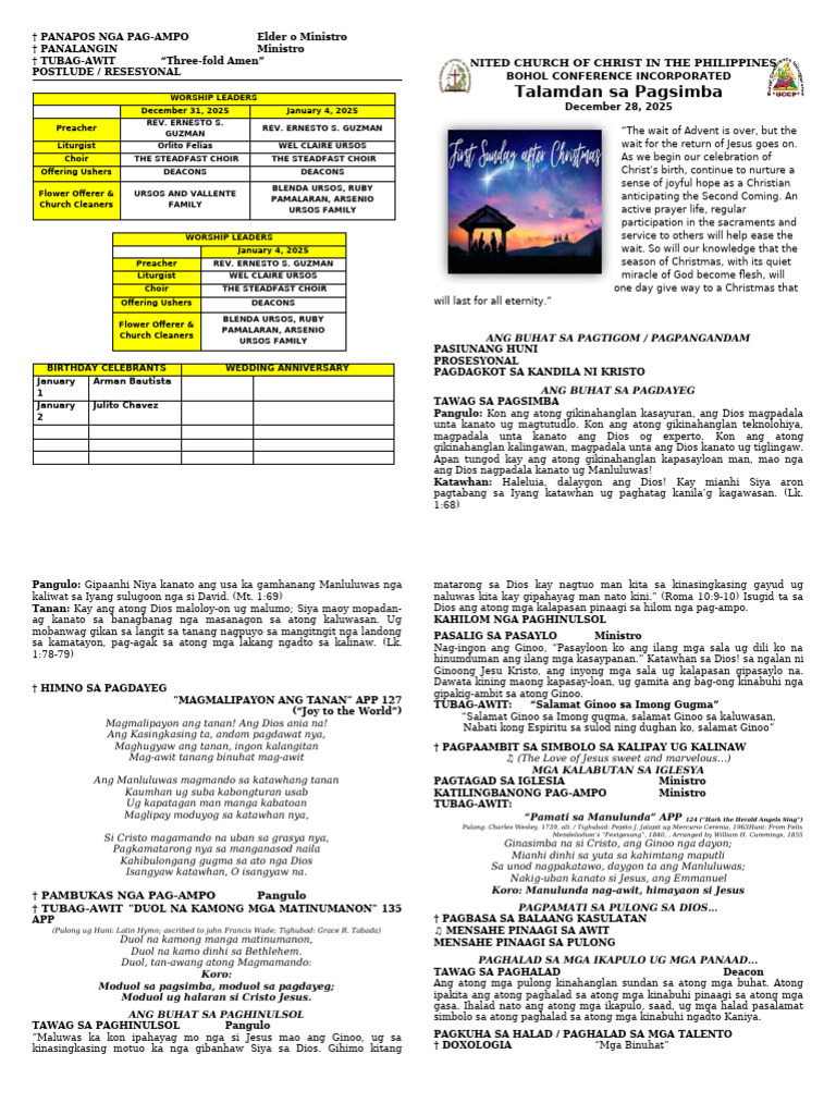December 28, 2025 Talamdan Sa Pagsimba | PDF